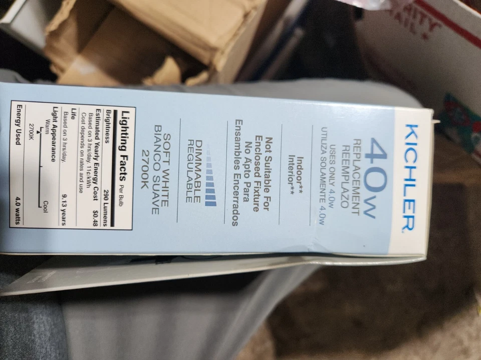 Lot 4~Kichler~ Decorative Collection 40-Watt Frosted A15C LED  w/Candelabra Base - Image 4 of 4