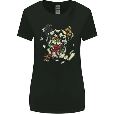 Broken Skull Mit Rosen & Rabe Damen Weit Geschnittene Maglietta