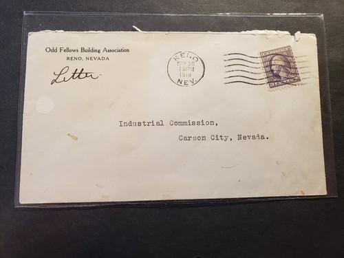 RENO to CARSON CITY, NEVADA 1918 WWI Postal History Cover ODD FELLOWS