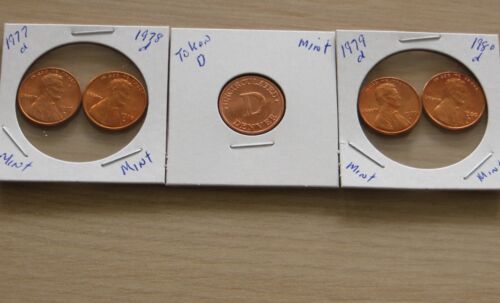 Lincoln Memorial copper pennies1977d- 980d, D Token(10P7,8,9,) from US Mint sets - Picture 2 of 4