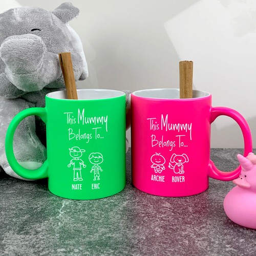PERSONALISED Neon Mug This Mummy Belongs To Coffee Cup Mothers Day Xmas Gift - Picture 10 of 27