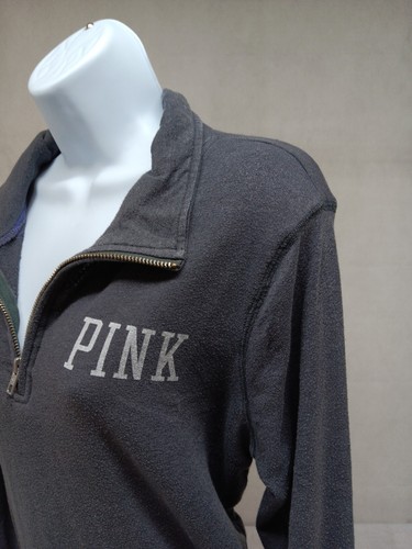 Victorias Secret PINK Sweatshirt Womens S Gray 1/4 Zip Pocket Large Back Logo - Picture 8 of 20