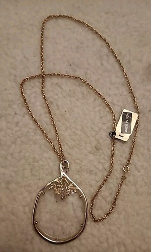 Collana Vintage Ingrandimento Floreale Tono Oro Lunetta Floreale Ciondolo Catena 28" Nuova con etichette - Foto 1 di 6