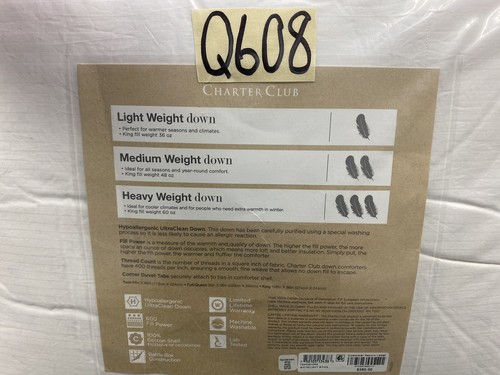 Charter Club Premium White Down King Comforter Light Weight New - Picture 5 of 6