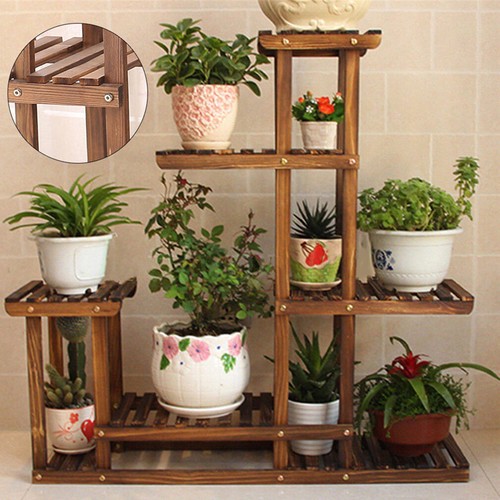 Extra Large Wood Plant Stand Flower Steady Carbonized Rack Outdoor Yard Patio - Picture 29 of 83