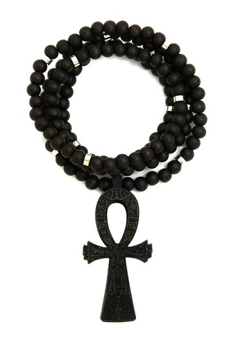 Hip Hop Egypt Key Of Life Ankh Pendant 8mm 36" Wood Bead Necklace XJ240 - Picture 16 of 22