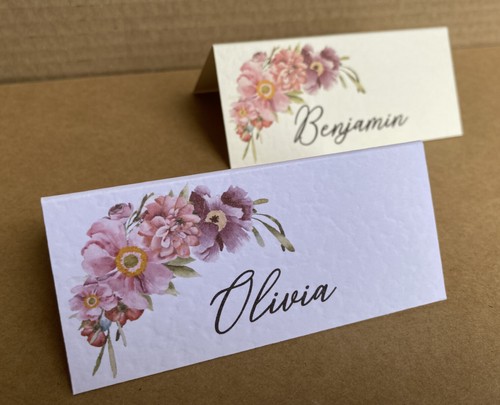 6x nombre TARJETAS DE LUGAR coral rosa púrpura flores malva mesa ajuste decoración boda - Imagen 8 de 10