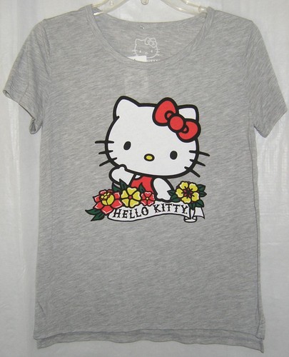 Hello Kitty T-Shirt Gray Scoop Neck LADIES SIZE LADIES SMALL  - Picture 1 of 2