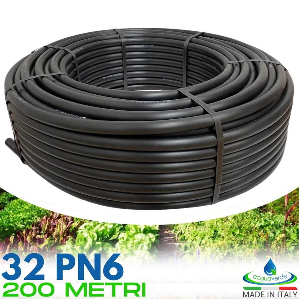 TUBO IRRIGAZIONE DA GIARDINO IN POLIETILENE 32 mm PN6 GIARDINAGGIO ORTO 200 mt