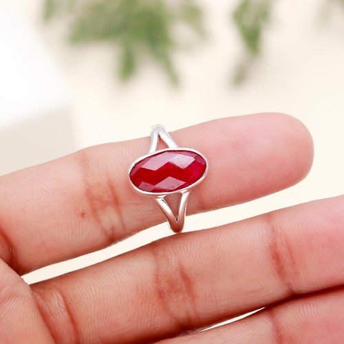 Ruby Lab Created Gemstone Handmade Elegant 925 Sterling Silver Cocktail Ring - Picture 2 of 8