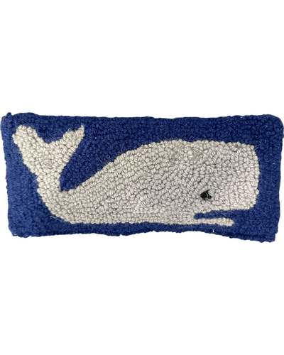 Whale Pillow 12" x 5" Nautical Wool Hooked Nantucket Blue - Picture 14 of 14