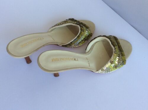 Bruno Magli Italy Kitten Heels Slide Mules Sequins Rhinestones Sandal Size 35 EU - Picture 4 of 8