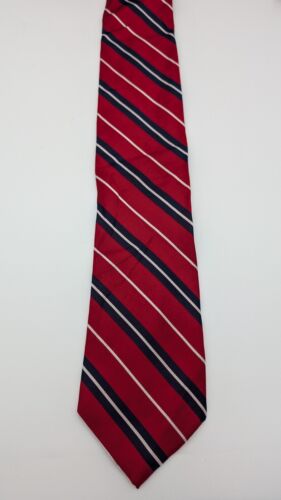 Roundtree & Yorke 100% Silk Red Blue White Striped Neck Tie NEW - Picture 3 of 9
