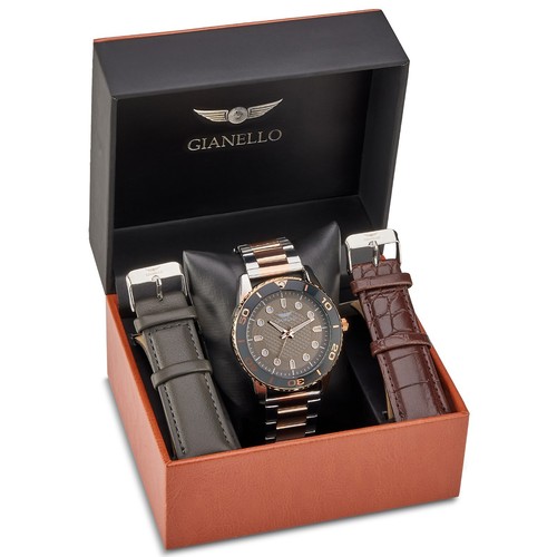 Gianello Regal Two Tone Interchangeable 3 Strap Watch Set - Picture 13 of 13