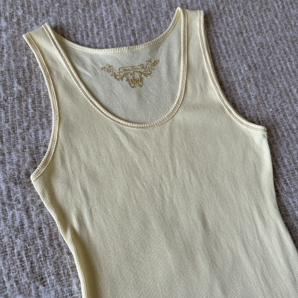Vintage Y2K Pale Yellow Ribbed 100% Cotton Sleeveless Tank Top AU14 (Fits AU10) - image 3 of 4
