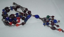 VINTAGE MULTI COLOR GLASS BEAD TASSEL FLAPPER STYLE NECKLACE CHAIN