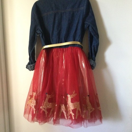 ZUNIE GIRLS DRESS DENIM AND TULLE WITH REINDEER TRIM SIZE 7 NWOT - Picture 7 of 14
