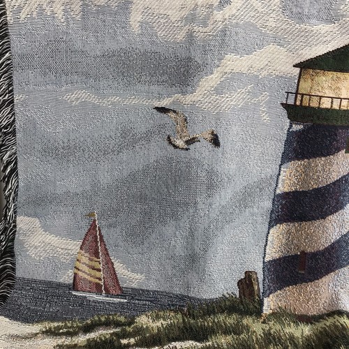 Mohawk Nautical Lighthouse Sailboat Seagulls Beach Tapestry Woven Throw Blanket - Picture 4 of 13