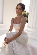 Gorgeous sheath glitter sequin lace and pearl wedding dress