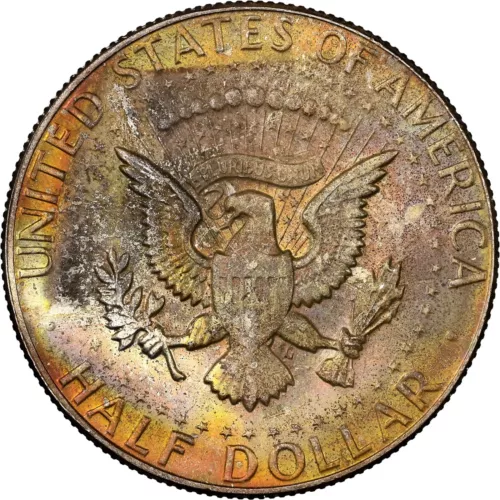 1969 D Kennedy Silver Half Dollar NGC MS63 Rainbow Toned Reverse Color Toning
