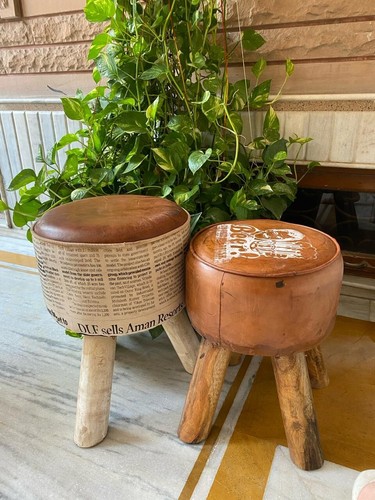 Vintage Leather Ottoman Stool, Dining Kitchen Pub Foot Stool, Modern Bar Stools - Picture 16 of 16