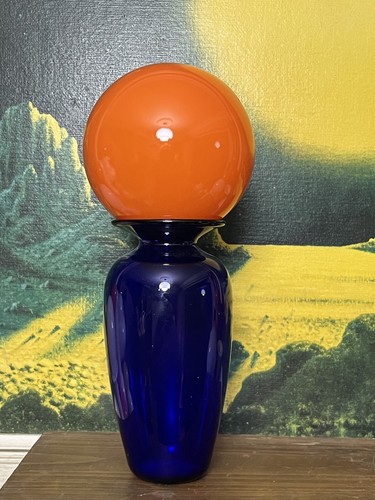 Vintage Italian Space Age Blue Glass Vase Mid Century Habitat Orange Acrylic Orb - Picture 2 of 9