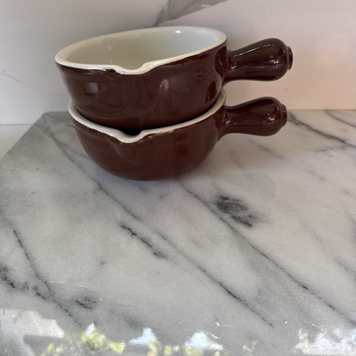 Set Of 2 Vintage Hall #645 Brown French Onion Soup Bowl Stew 1970s W/ Handles - Picture 16 of 16