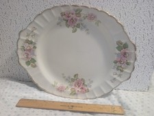 VINTAGE LIMOGES CHINA ROSE PATTERN 15" PLATTER 22K GOLD TRIM MADE IN USA 3TC-G W