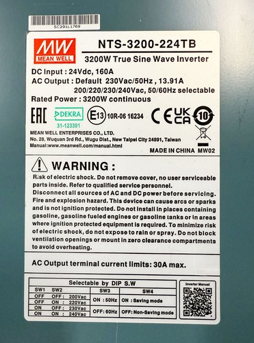MeanWell NTS-3200-224TB Inverter di Potenza DC-AC Onda Sinusoidale Vera 3200W, 200Vac, 24Vdc - Foto 5 di 5