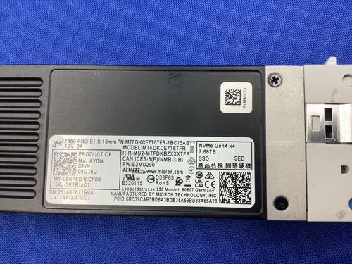 8G76D MICRON DELL 08G76D 7450 PRO 7.68TB NVME E1.S PCIe4.0 SSD MTFDKCE7T6TFR - Picture 3 of 7