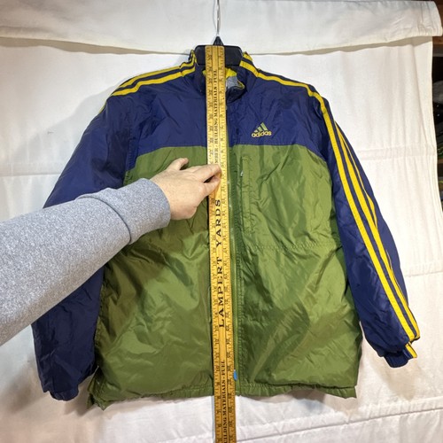 VTG Adidas Jacket Sz Youth Large Blue Green Quilted Lined Inside Windbreaker - Picture 11 of 13