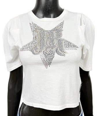 John Richmond Damen Größe XS Kurzshirt Crop T-Shirt Strass Logo eng anliegend