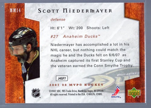 * 2007-08 Upper Deck MVP - Monumental Moments #MM14- SCOTT NIEDERMAYER - Picture 2 of 2