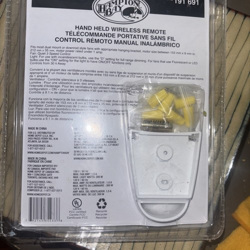 Hampton Bay Wireless Ceiling Fan Remote SKU 191 691 Transmitter & Receiver - Picture 5 of 8