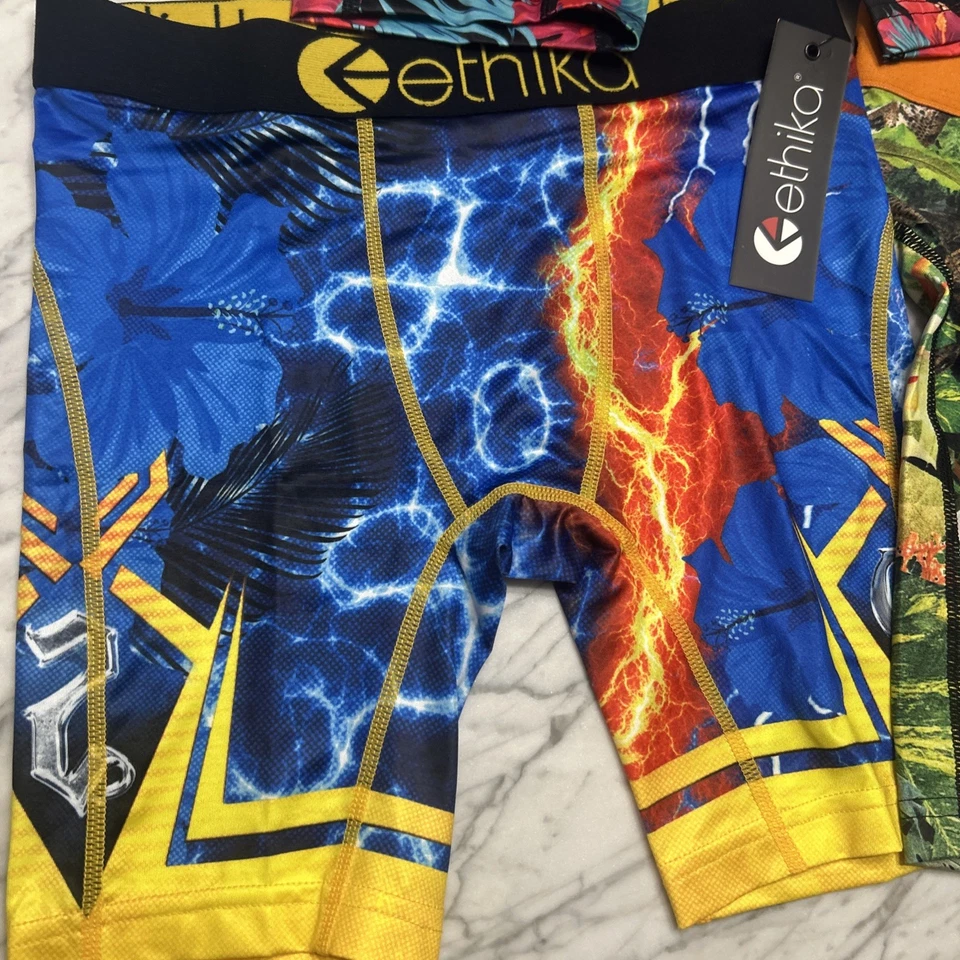 Lote de 3 calzoncillos boxer grandes Ethika para niños jóvenes nuevos con etiquetas ropa interior con estampado floral de calavera lava Foto 2 de 4
