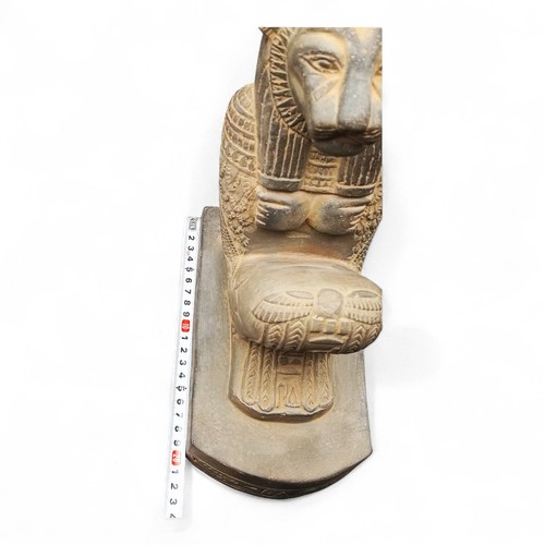 Sekhmet Seated Lioness Goddess Statue with Solar Disk and Hieroglyphic Throne - Picture 7 of 10