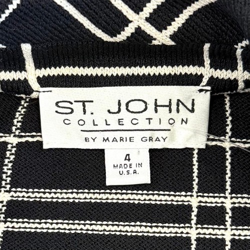 Beautiful St.John knit jacket black white pattern fringe on the front size 4 - Picture 5 of 5