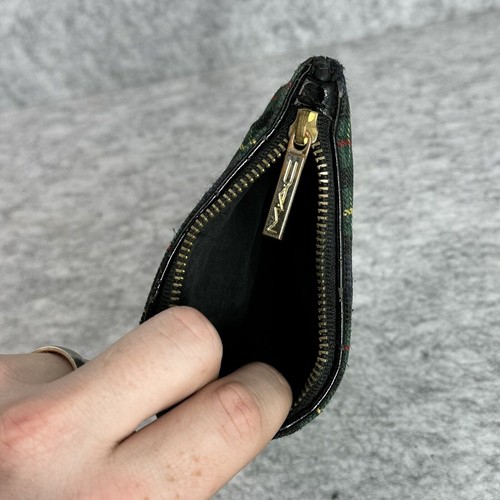 MAC Yellow Green Plaid Canvas Zip Studded Make-Up Clutch Bag Wallet Purse - Picture 7 of 7