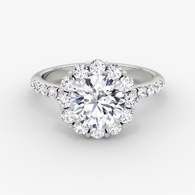 Handgefertigter Diamant Ring Rund E-F VVS2 IGI 2,25 Karat Lab Grown 14K Weißgold