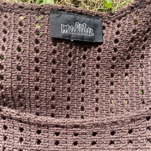 Y2K HÄKELTOP Empire Taille Peek-a-Boo Strick braun Vintage 2000er durchsichtig M/L - Bild 5 von 6