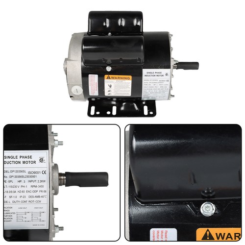 Electric Motor 3 HP SPL 3450 RPM Compressor Duty 56 Frame 1 Phase 115/230 Volts - Picture 12 of 14