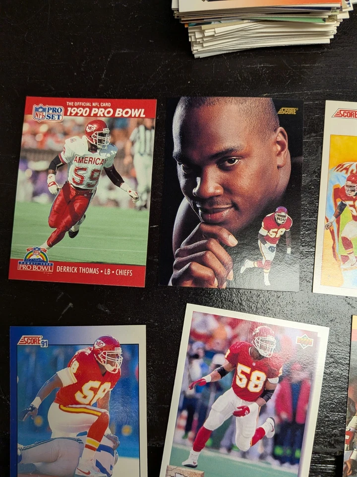Lote de tarjetas KC Chiefs años 90 puntuación flota cubierta superior fútbol Derrick Thomas  Foto 2 de 4