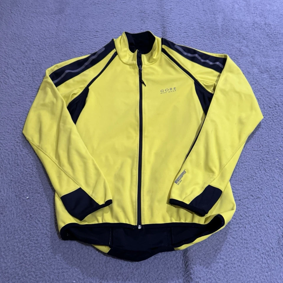 Chaqueta Gore Bike Wear para Hombres Mediana Amarilla Cremallera Completa Windstopper Carcasa Suave Ciclismo Foto 2 de 4
