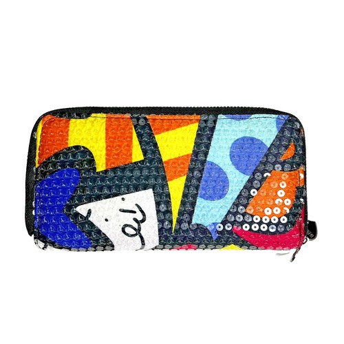 BRITTO Zip Around Wallet Hearts Print Color Block Dual Zippers Multicolor - Picture 2 of 8