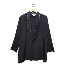 Jeri Marque Vintage Black Sequin Sheer Long Dressy Formal Blazer Jacket Sz M