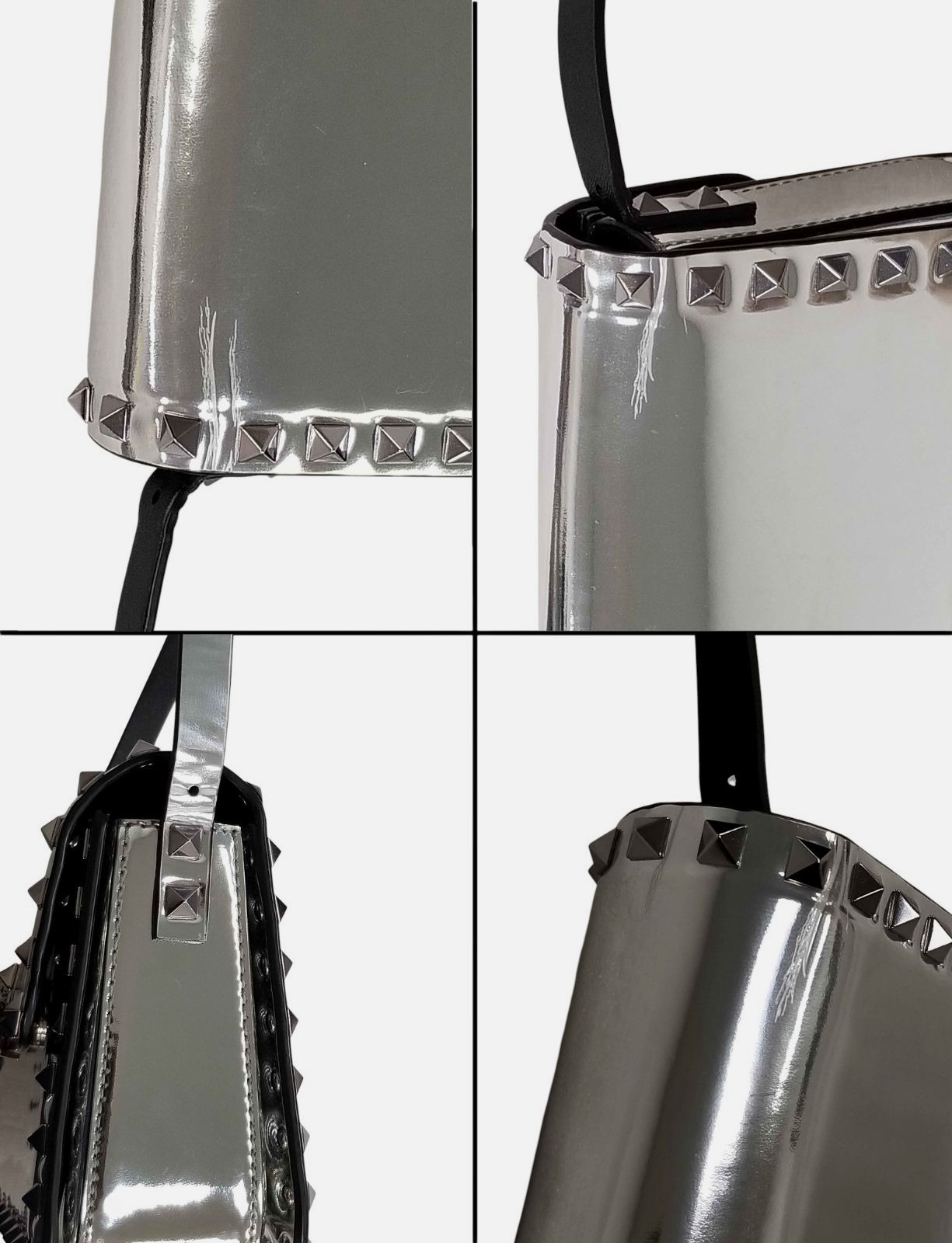 Valentino Garavani Women's Silver Leather Rockstud 23 Shoulder Purse Hand Bag image 9