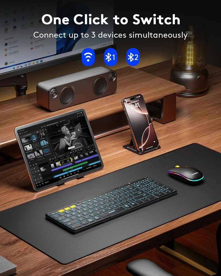 Foldable Keyboard and Mouse, Folding Bluetooth Keyboard Mouse Combo with Back... - Image 3 of 4