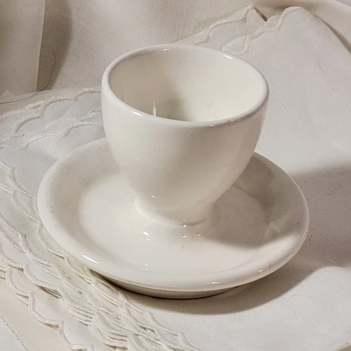 Pure White Egg Cup With Underplate Japan Vintage