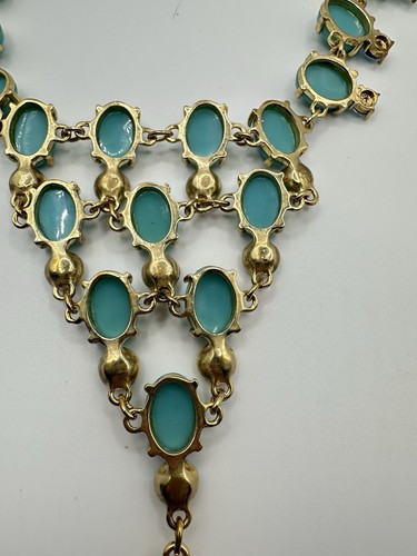 Collana bavaglino vintage Suzanne Somers finto turchese lunetta sfaccettata cristalli blu LEGGI - Foto 20 di 24