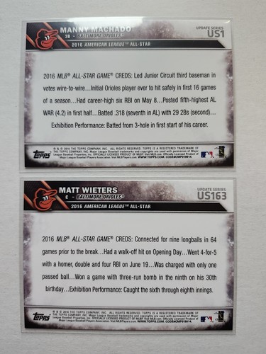 2016 Topps Manny Machado Matt Wieters Black And White Parallel  - Picture 2 of 2